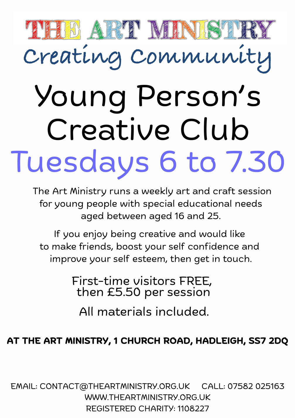 Click to make bigger Flyer about our Tuesday session for young people with additional needs - opens new window, click to return